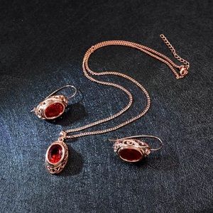 Red Color Jewelry Sets Necklace And Earrings